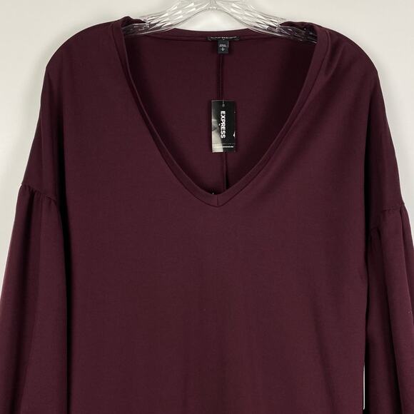 New With Tags Express Wine Balloon Sleeve Shift Dress Women’s Size Small - Picture 4 of 11